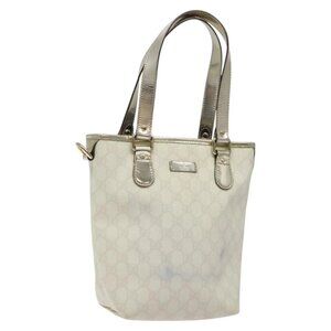 GUCCI GG Supreme Tote Bag PVC White Gold